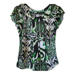 Forever Jade Fun Print Medium Short Riffle Sleeve Top